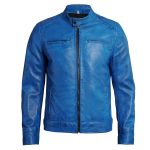Men’s Distressed Blue Leather Cafe Racer Jacket – Dodge - Image 4