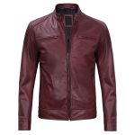Dodge Men’s Burgundy Leather Biker Jacket - Image 4