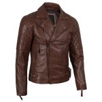 Frisco Men’s Dark Brown Quilted Leather Biker Jacke - Image 4