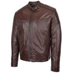 Men’s Brown Leather Cafe Racer Biker Jacket – Ron - Image 4