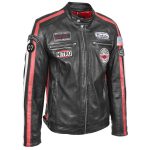 Men's Premium Black Leather Biker Jacket with Racing Stripes - Image 4
