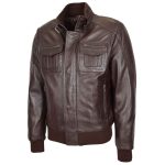 Men’s Brown Leather Bomber Flight Jacket – Tom Classic Style - Image 4