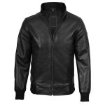 Men’s Black Real Cowhide Leather Bomber Jacket - Image 4