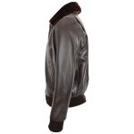 Men’s Brown Leather Pilot Bomber Jacket – Leroy with Removable Collar - Image 4