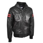 Men’s Black Real Leather Hooded Bomber Jacket – Remmy Zip-Up Style - Image 4