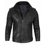 Men's Black Waxed Leather Cafe Racer Biker Jacket - Image 4