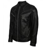 Men’s Black Vintage Leather Biker Jacket - Image 4