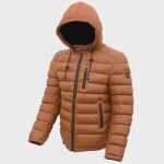 Men’s Caramel Brown Puffer Jacket – Hooded Zip-Up Jacket - Image 4