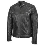 Men’s Black Leather Cafe Racer Biker Jacket – Ron - Image 4