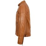 Men’s Tan Leather Cafe Racer Biker Jacket – Ron - Image 4