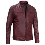 Dodge Men’s Burgundy Leather Biker Jacket - Image 5
