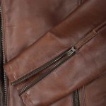 Men’s Cognac Leather Biker Jacket with Dual Stripes - Image 5