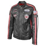 Men's Premium Black Leather Biker Jacket with Racing Stripes - Image 5