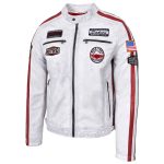 Men's Bobby Vintage White Leather Biker Jacket with Motorsport Logos - Image 5