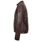 Men’s Brown Leather Cafe Racer Biker Jacket – Ron - Image 5