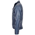 Men’s Blue Leather Bomber Blouson Jacket – Rober - Image 5
