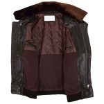 Men’s Brown Leather Pilot Bomber Jacket – Leroy with Removable Collar - Image 5