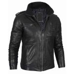 Men's Black Waxed Leather Cafe Racer Biker Jacket - Image 5