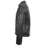 Men’s Black Leather Cafe Racer Biker Jacket – Ron - Image 5