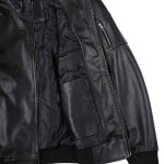 Men’s Black Real Cowhide Leather Bomber Jacket - Image 6