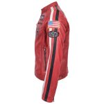 Men's Red Leather Biker Jacket with Motorsport Logos – Bobby Red - Image 6