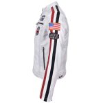 Men's Bobby Vintage White Leather Biker Jacket with Motorsport Logos - Image 6